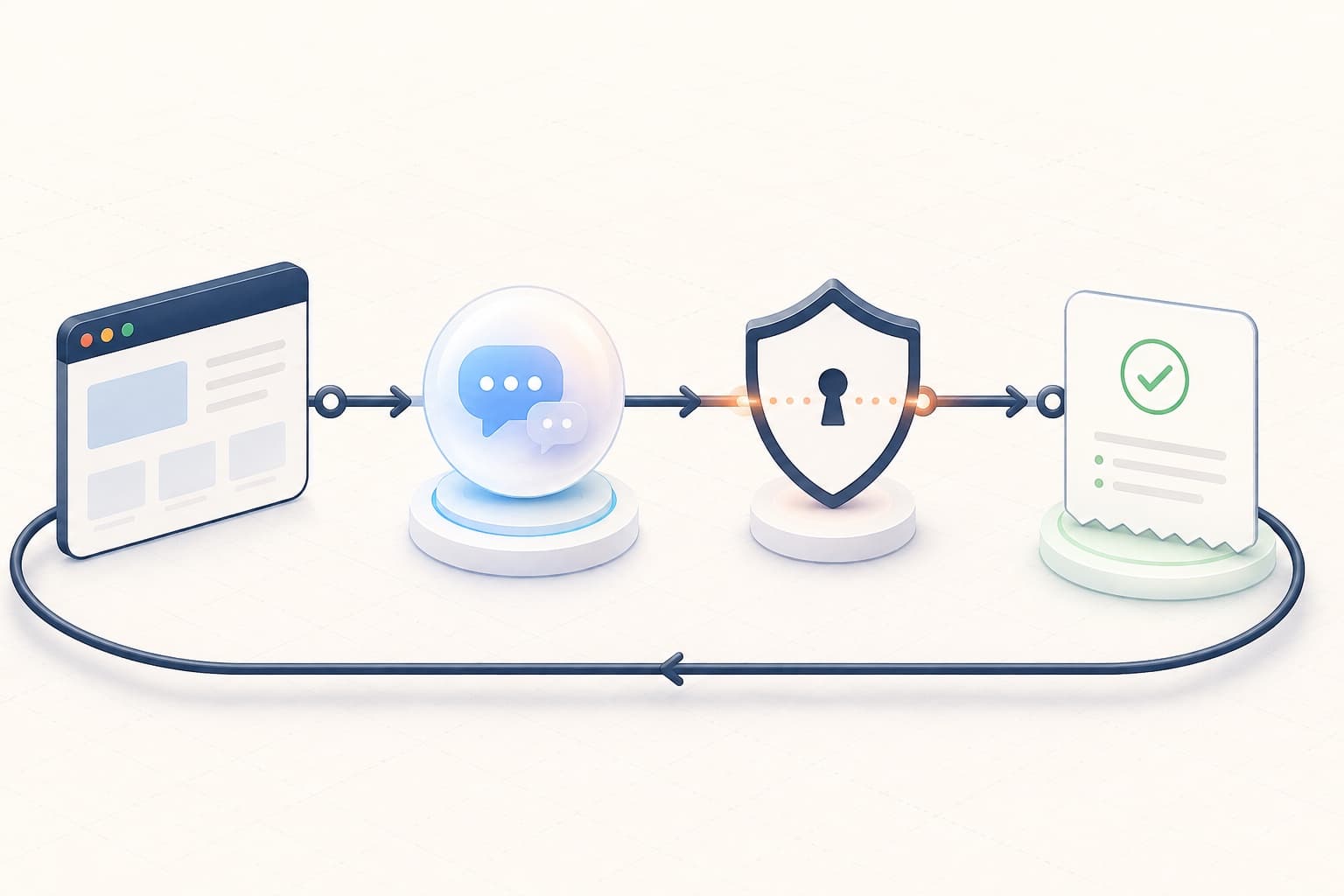 The safe Aivah API loop connecting page context, conversation, permissions, and verified actions