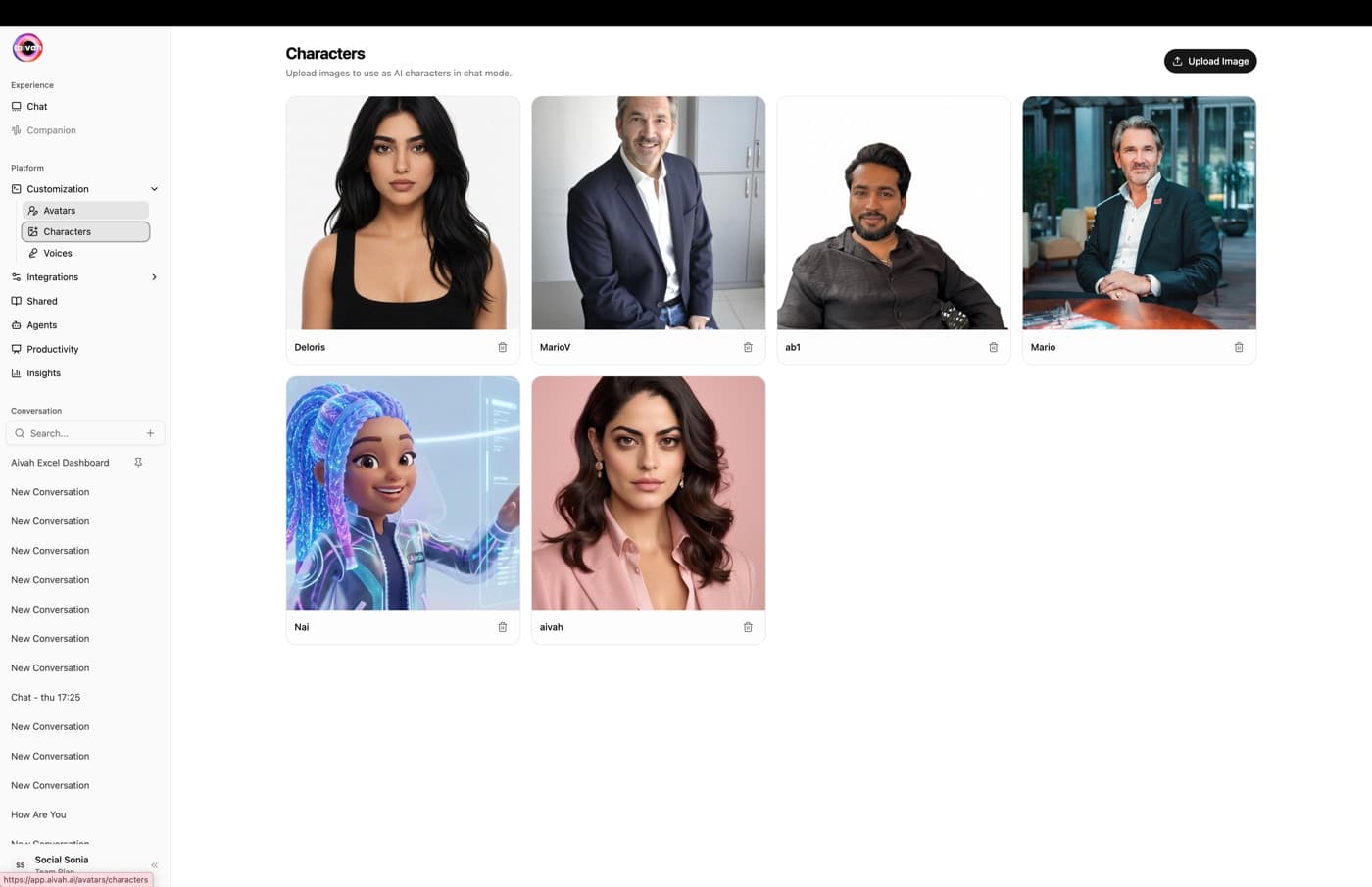 Create a face for each role. inside the Aivah platform