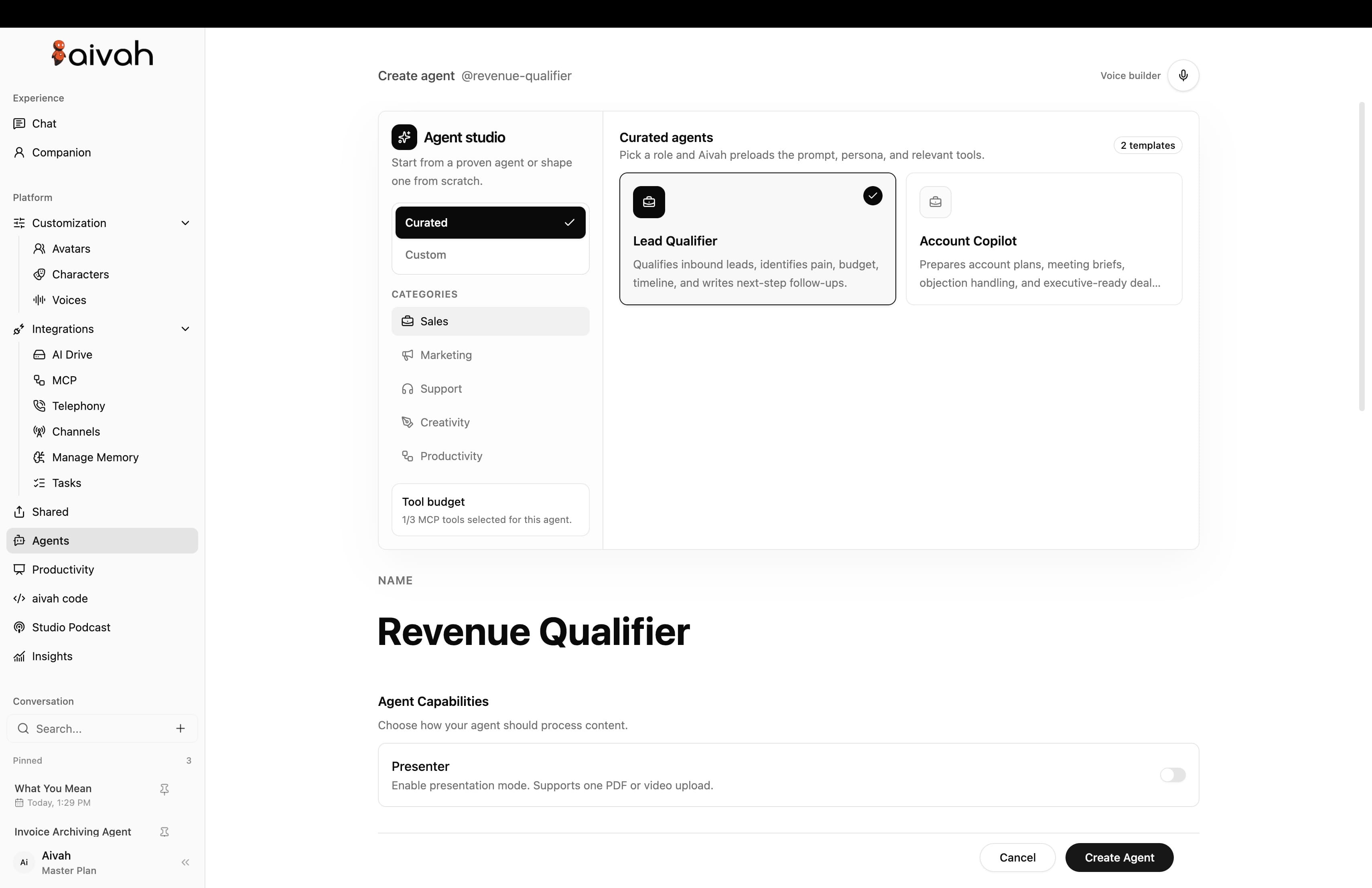 Start from a real role. inside the Aivah platform