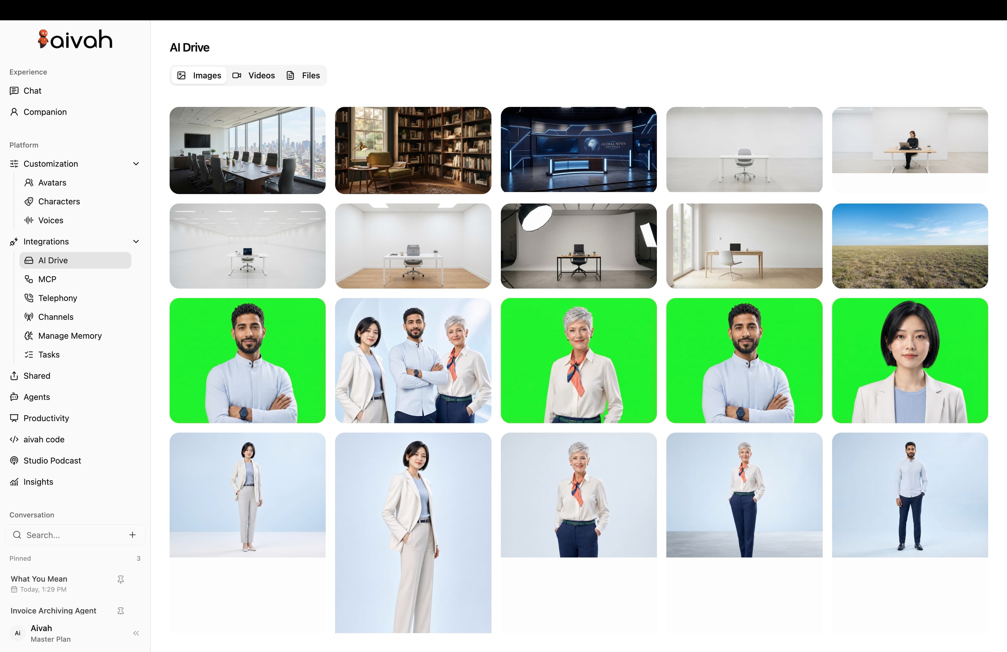 Keep generated and uploaded media together. inside the Aivah platform