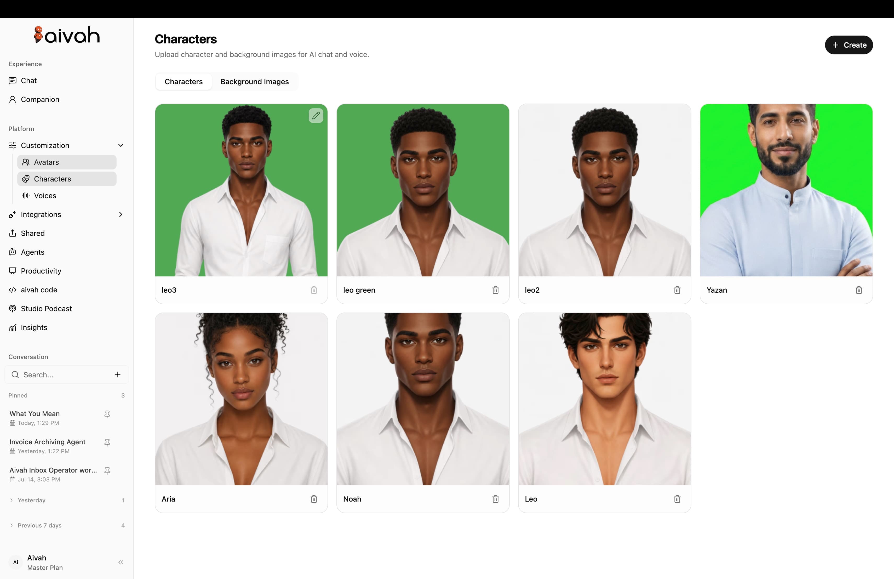 Choose a face for the role. inside the Aivah platform