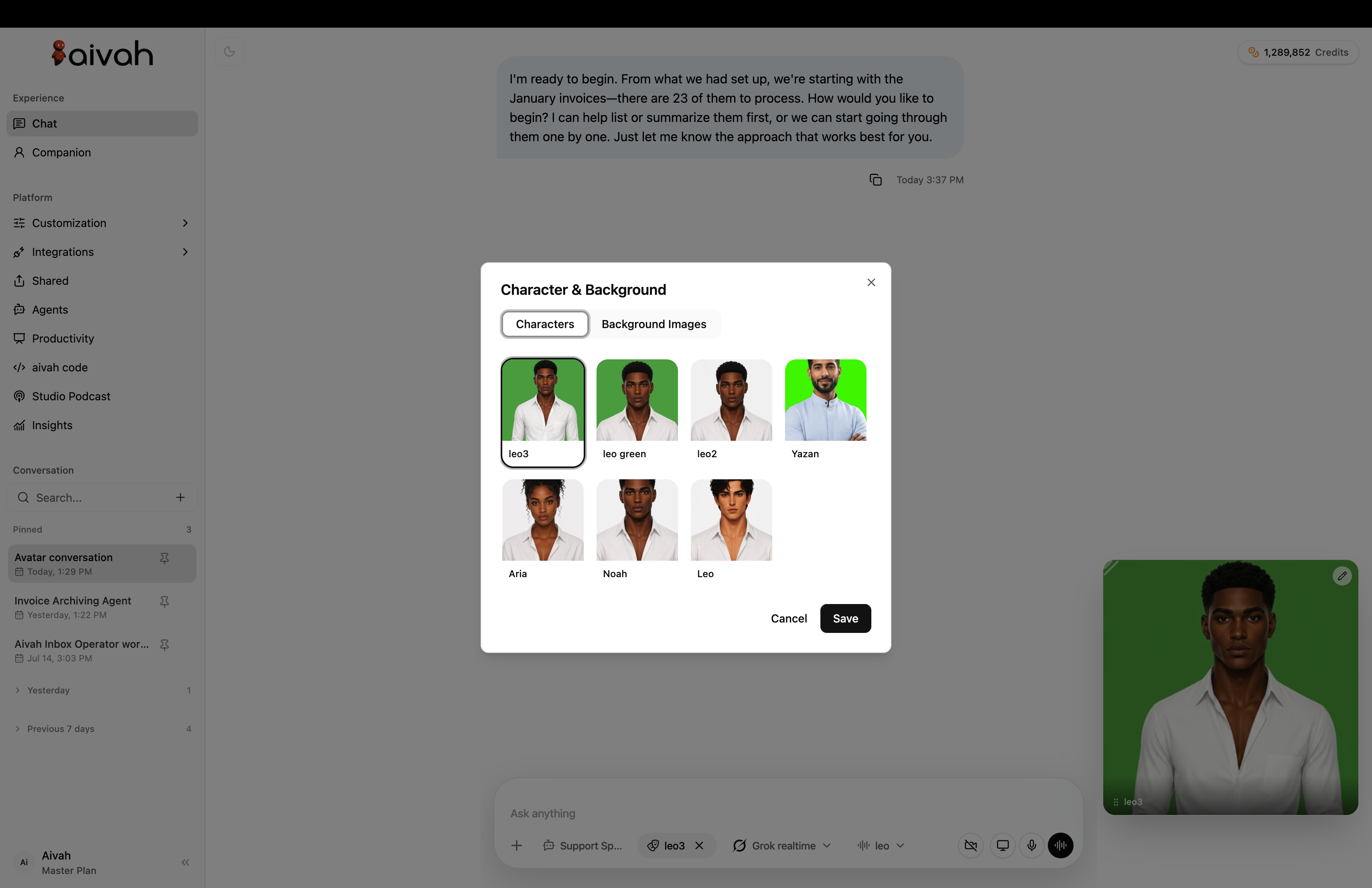 Current Character and background picker