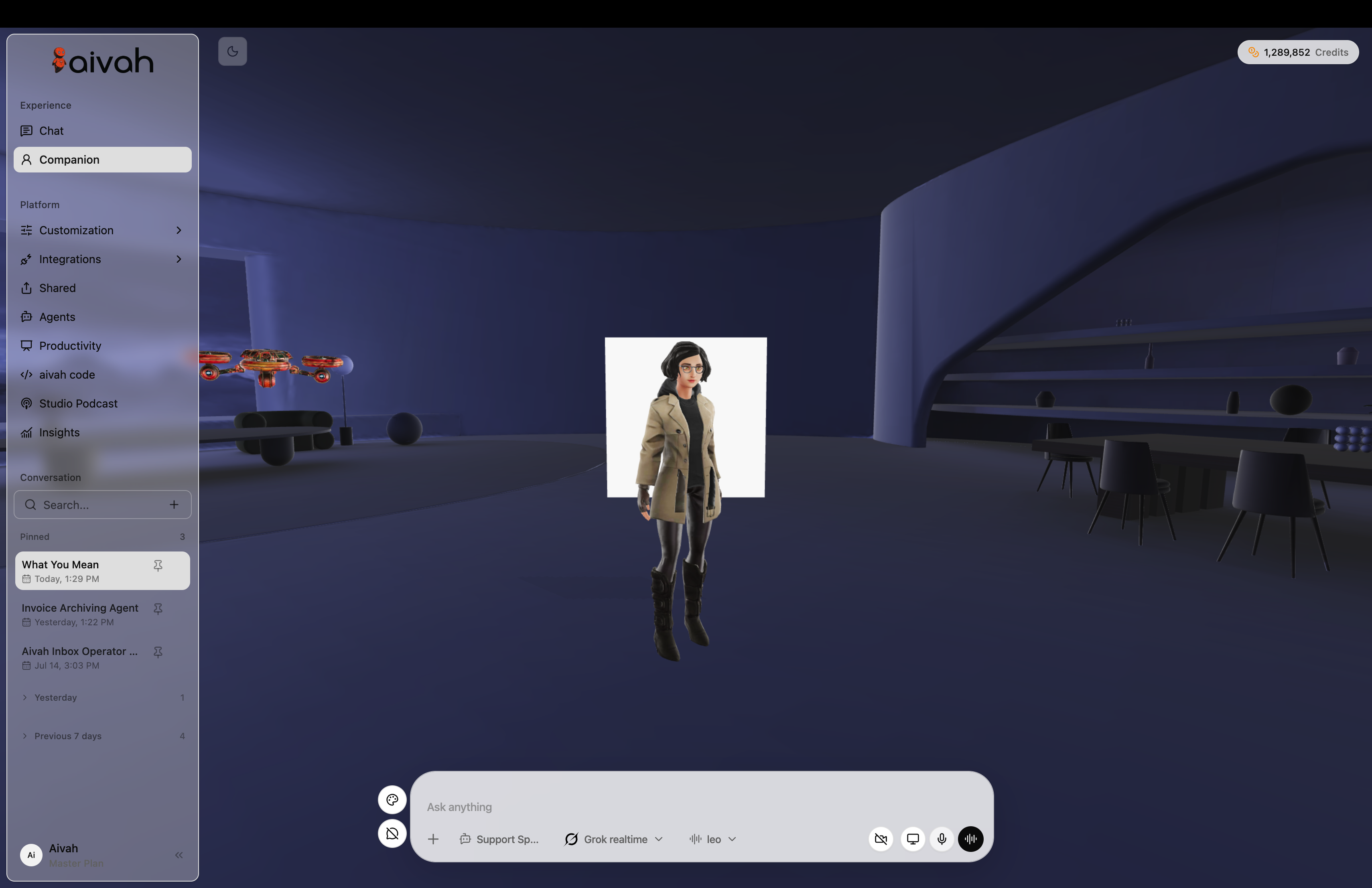 Current Aivah Companion room with a live Character
